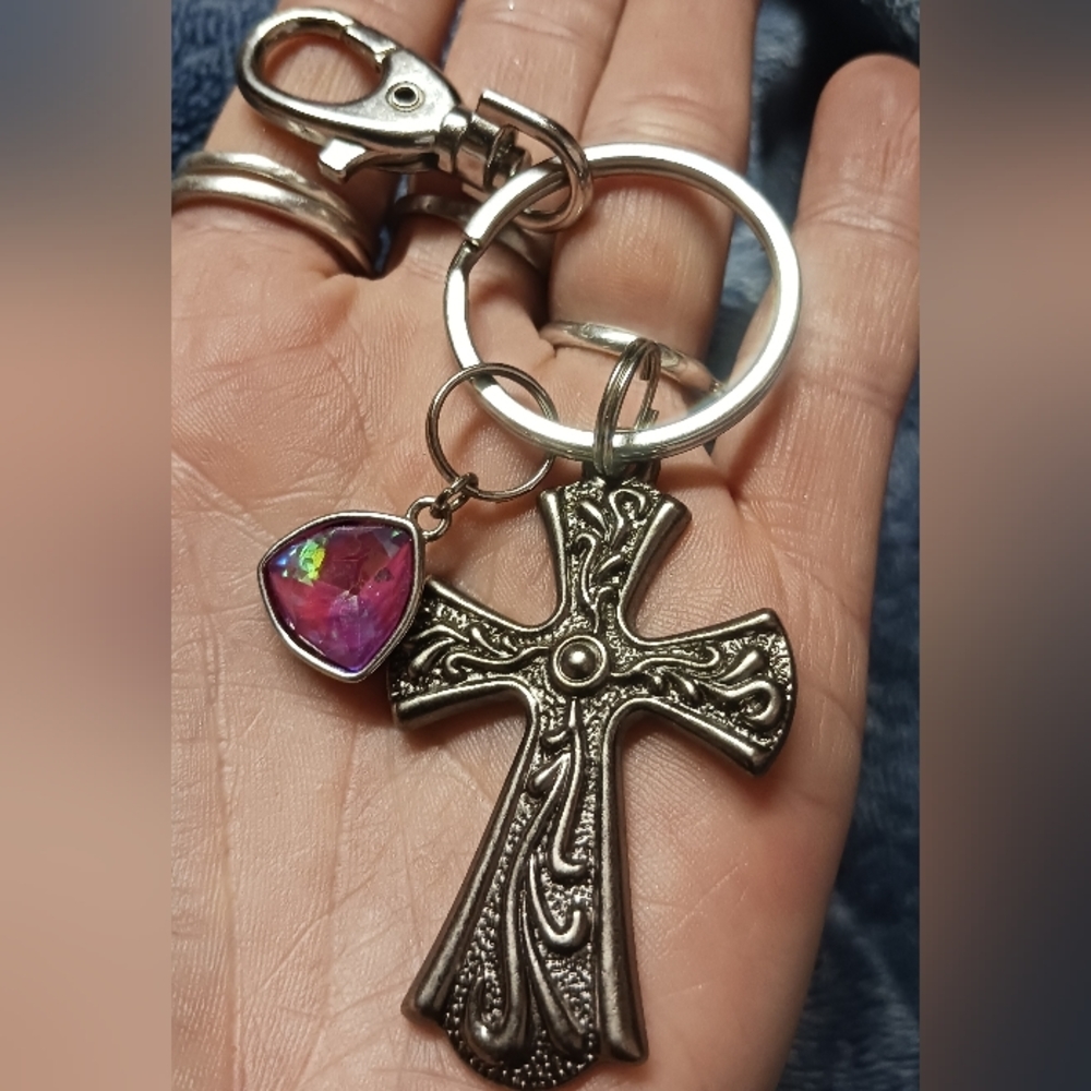 Cross & Fire Opal Purse Charm Keychain